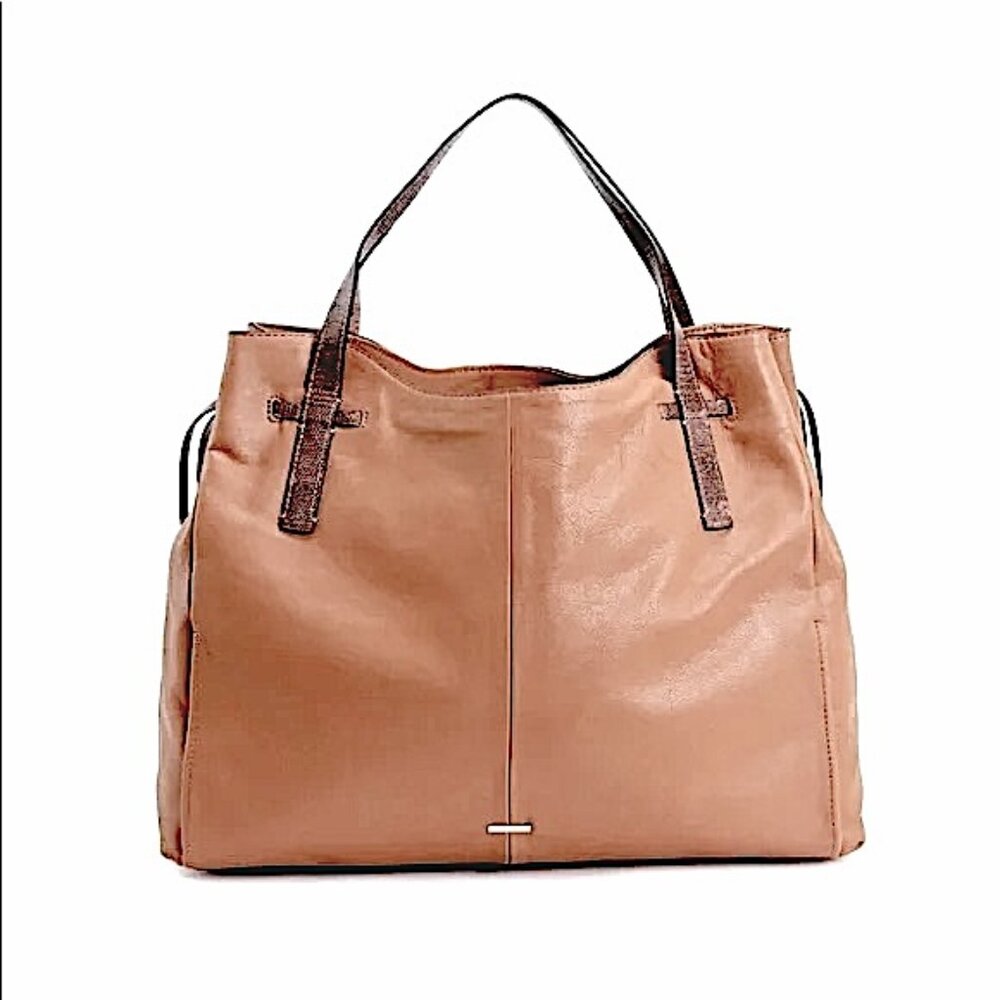 Vince Camuto Leather Rilo Tote Shoulder Tan Bag Dual Lizard Print Top Handles - Picture 5 of 15